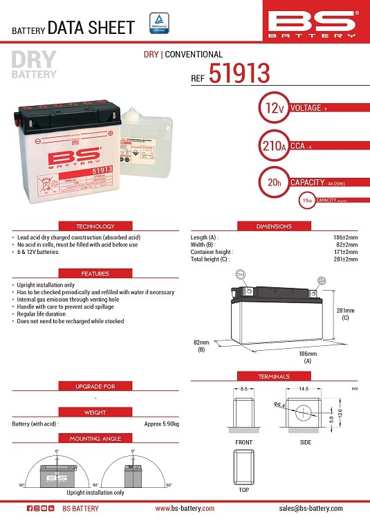 ΜΠΑΤΑΡΙΑ BS BATTERY 51913