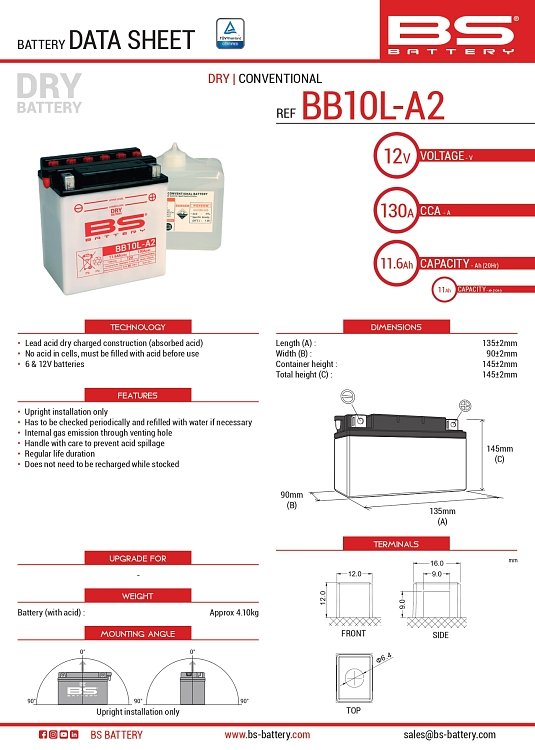 ΜΠΑΤΑΡΙΑ BS BATTERY BB10L-A2