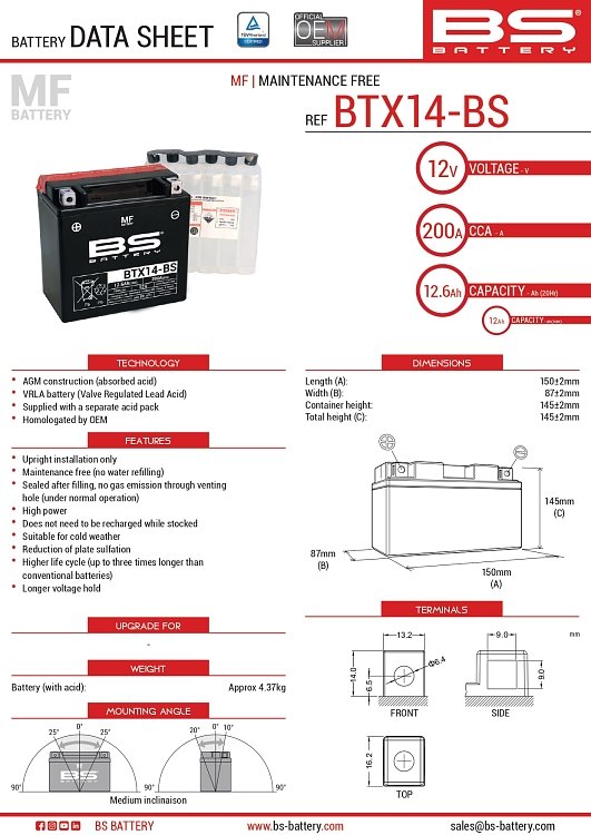 ΜΠΑΤΑΡΙΑ BS BATTERY BTX14-BS