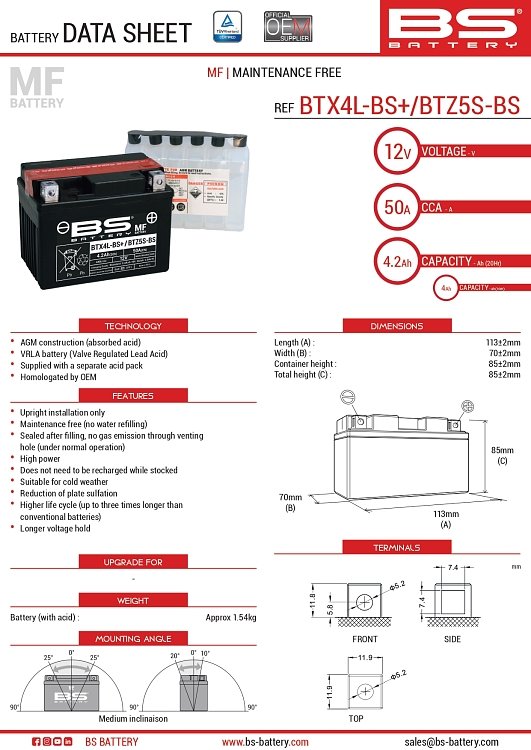 ΜΠΑΤΑΡΙΑ BS BATTERY BTX4L-BS/BTZ5S-BS