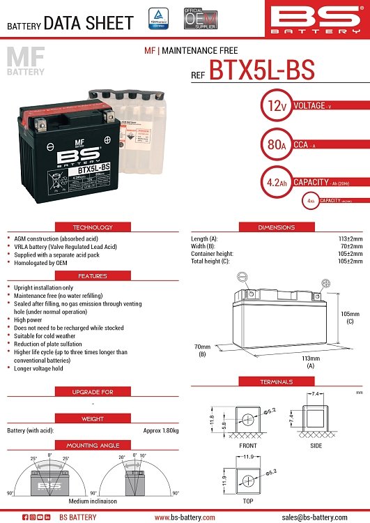 ΜΠΑΤΑΡΙΑ BS BATTERY BTX5L-BS
