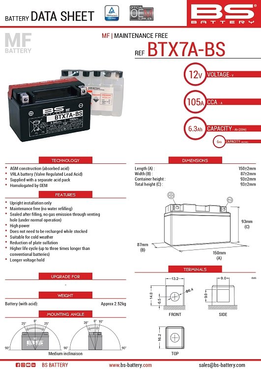 ΜΠΑΤΑΡΙΑ BS BATTERY BTX7A-BS