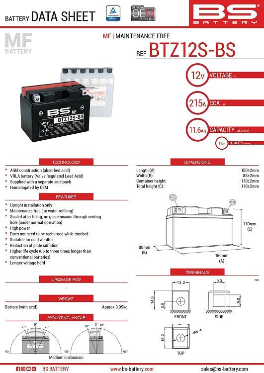 ΜΠΑΤΑΡΙΑ BS BATTERY BTZ12S-BS