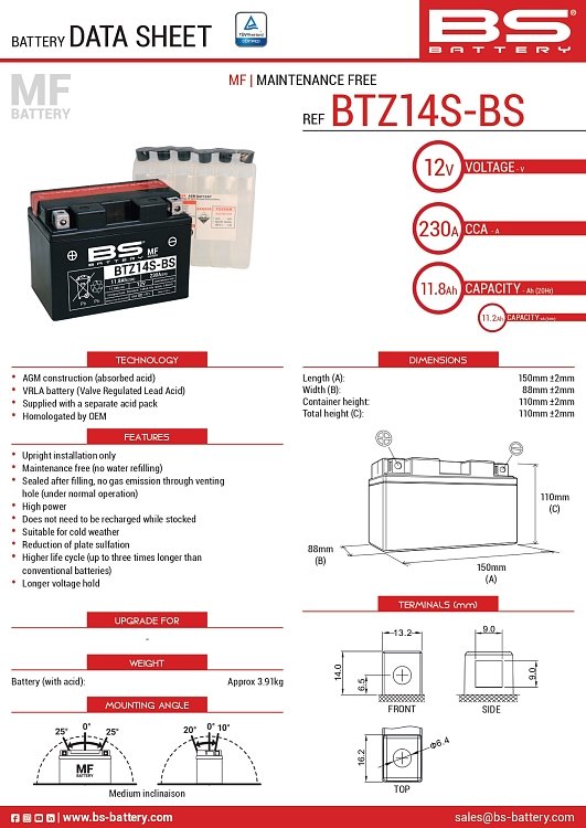 ΜΠΑΤΑΡΙΑ BS BATTERY BTZ14S-BS