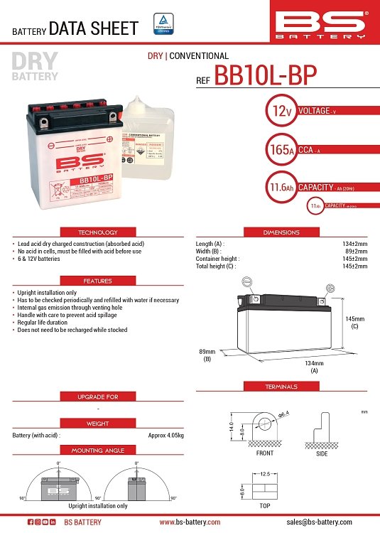 ΜΠΑΤΑΡΙΑ BS BATTERY BB10L-BP