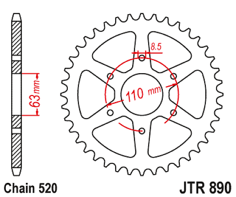 ΓΡΑΝΑΖΙ ΟΠΙΣΘΙΟ JT KTM DUKE 390 JTR890.45ZBK 520 ΜΑΥΡΟ