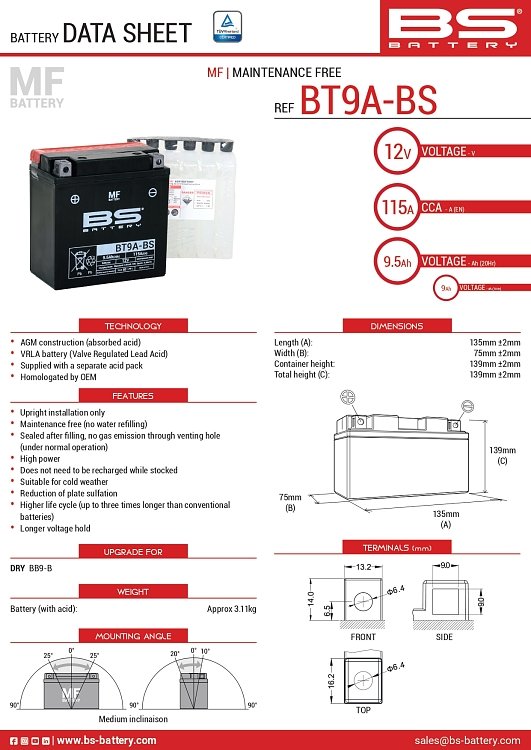 ΜΠΑΤΑΡΙΑ BS BATTERY BT9A-BS