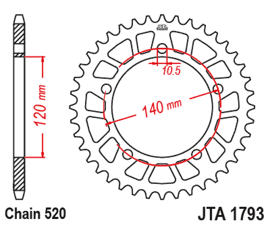 ΓΡΑΝΑΖΙ ΟΠΙΣΘΙΟ GSXR (ALL) JT JTA1793.42ZBK 520 ΑΛΟΥΜ. RACELITE ΜΑΥΡΟ