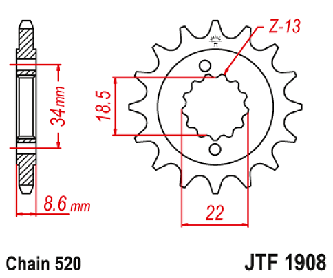 ΓΡΑΝΑΖΙ ΕΜΠΡΟΣ JT KTM DUKE 390 JTF1908.15RB 520 ΜΕ ΛΑΣΤΙΧΟ