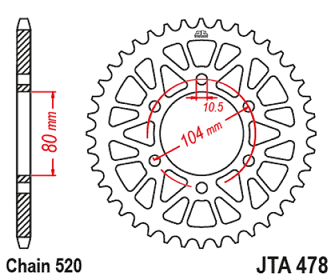 ΓΡΑΝΑΖΙ ΟΠΙΣΘΙΟ CF MOTO 650 MT JT JTA478.47 520 ΑΛΟΥΜ. RACELITE ΜΑΥΡΟ