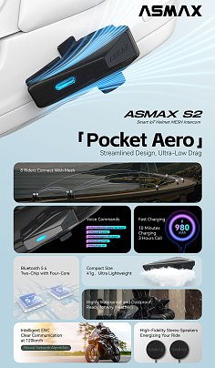 ΕΝΔΟΕΠΙΚΟΙΝΩΝΙΑ ASMAX S2 INTERCOM-SINGLE PACK 8 RIDERS