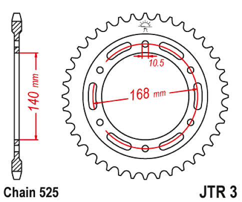 ΓΡΑΝΑΖΙ ΟΠΙΣΘΙΟ F800GS 08-18 (10.5 ΒΙΔΑ) JTR3.42ZBK 525 ΜΑΥΡΟ