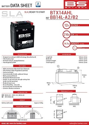 ΜΠΑΤΑΡΙΑ BS BATTERY BB14L-A2/B2/BTX14AHL SLA