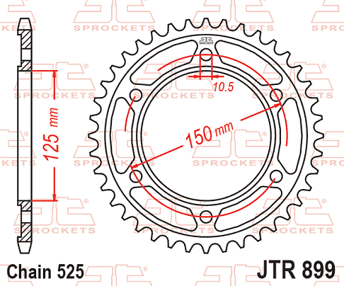 ΓΡΑΝΑΖΙ ΟΠΙΣΘΙΟ KTM1050/ 1090/ 1190/ 1290 JT JTR899.42ZBK 525 ΜΑΥΡΟ